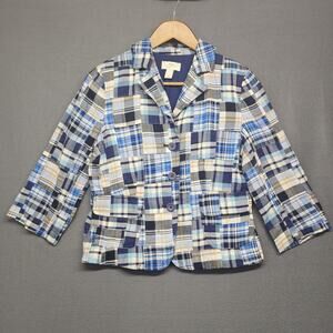 Ann Taylor Loft Blazer Womens 6 Blue Patchwork Madras Plaid Jacket